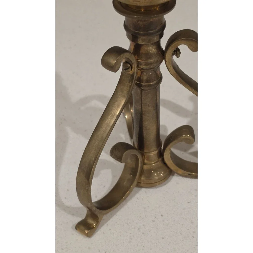 Vintage HEAVY Brass Tapered Candlestick Holder With 3 Scrolled Legs